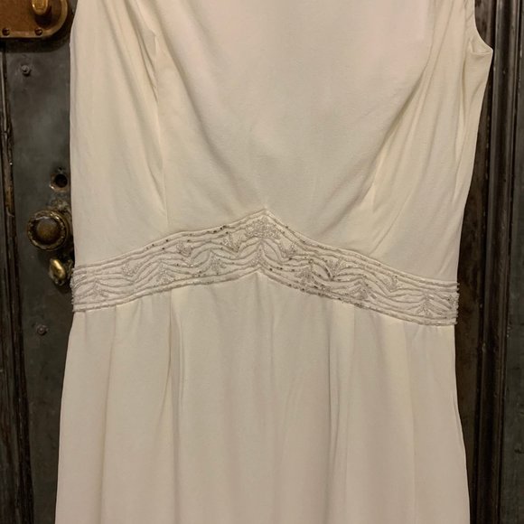Vintage 60s evening gown sleeveless scoop back White beaded waist column elegant - Picture 5 of 6